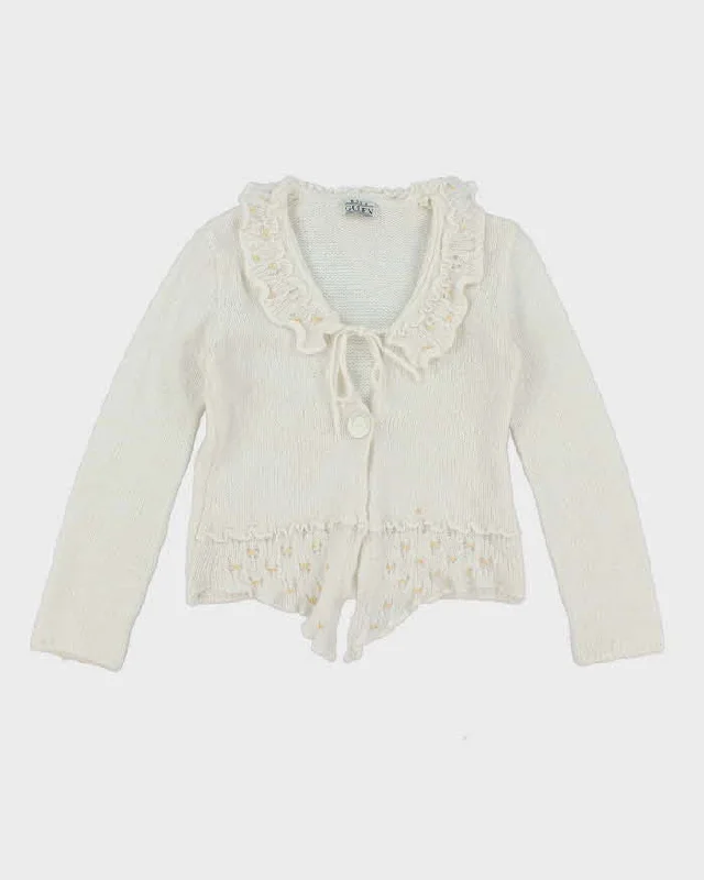 Vintage Y2k 00s Moda Gulen Mohair Blend Sequin Ruffle Cardigan - S Print Jacquard Patchwork