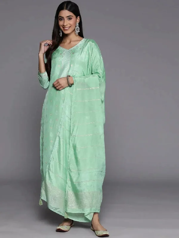 Green Self Design Silk Blend Straight Kurta With Trousers & Dupatta Trousers Fall Fleece Green Self Design Silk Blend Straight Kurta With Trousers & Dupatta Trousers Fall Fleece