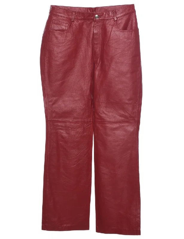 Maroon Leather Trousers - W30 L29 Trousers Gym Athletic