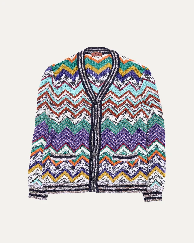 Chevron Knit Cardigan Zippered Buttoned Snapped
