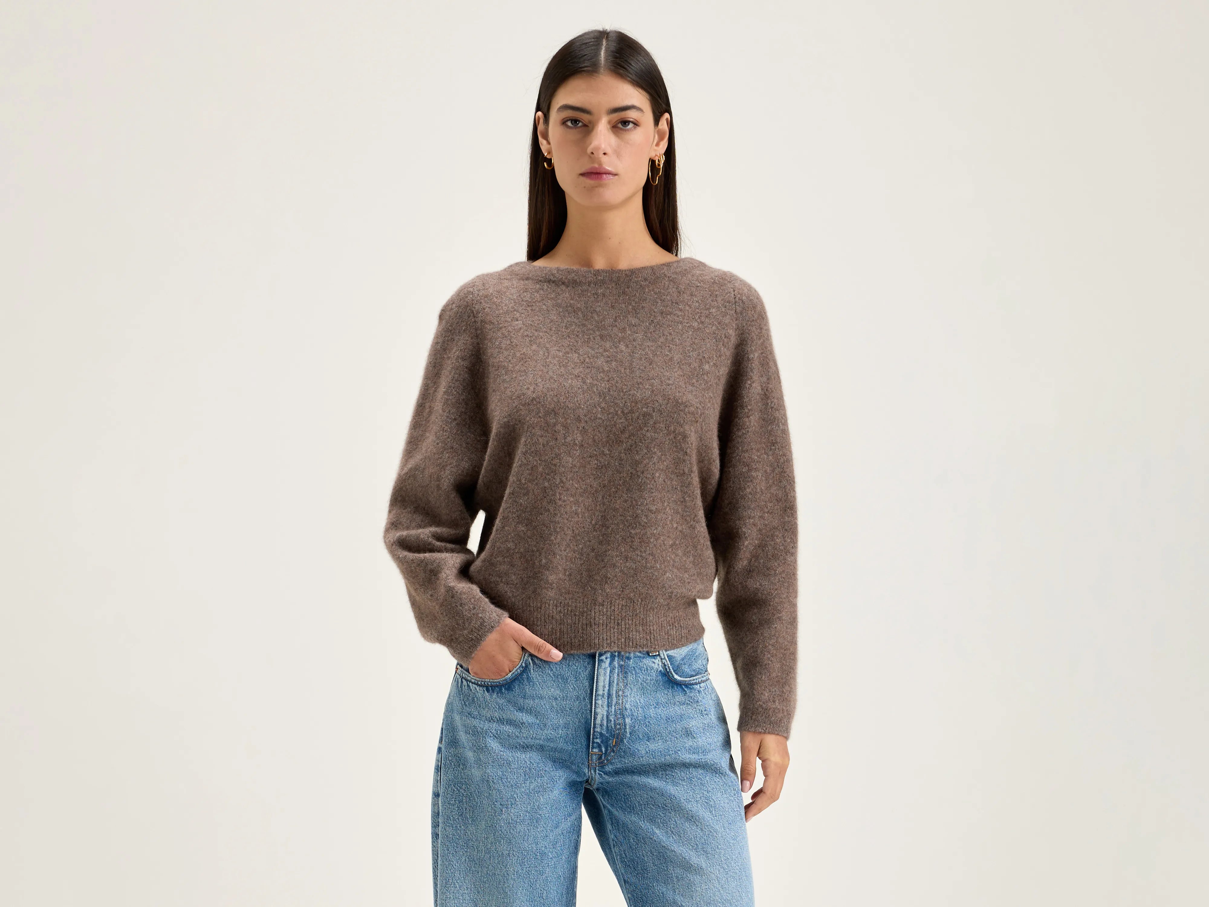 Deros round-neck sweater (242 / W / DUST) Mesh Sweater Canvas Denim