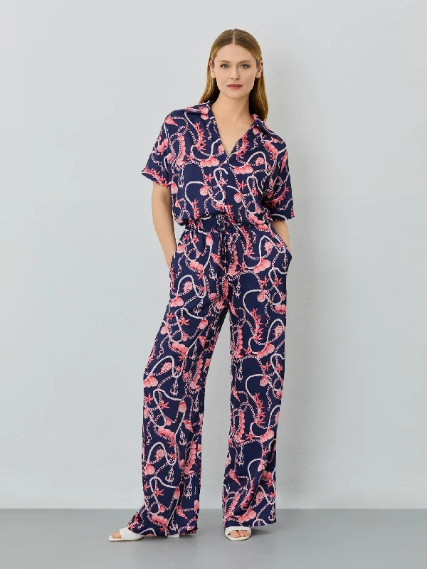 Wide Leg Trousers With Nautical Print Trousers Low Rise Relaxed
