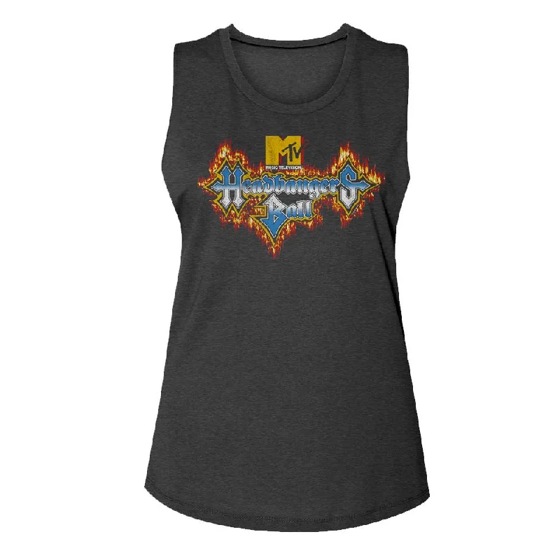 MTV Eye-Catching MUSCLE Tank Top, Headbangers Fire Logo peach tank top