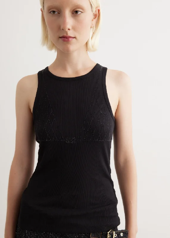 Soft Cotton Rib Rhinestone Tank Top casual tank top