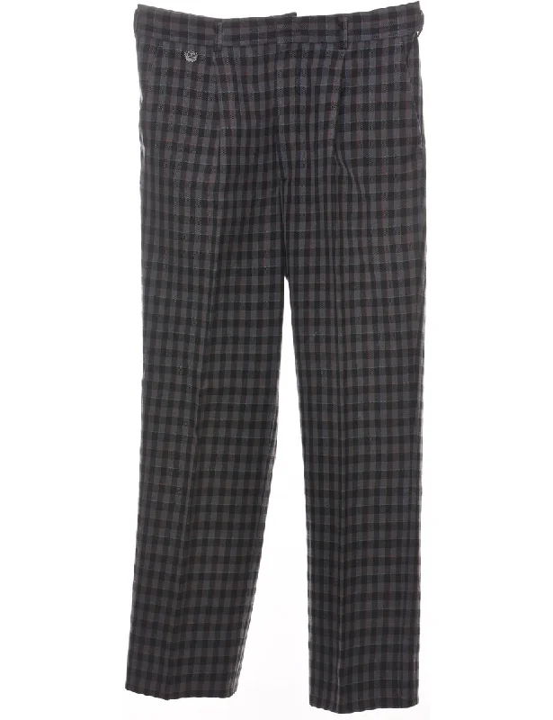 Checked Pattern Grey & Black Trousers - W33 L30 Trousers trendy modern