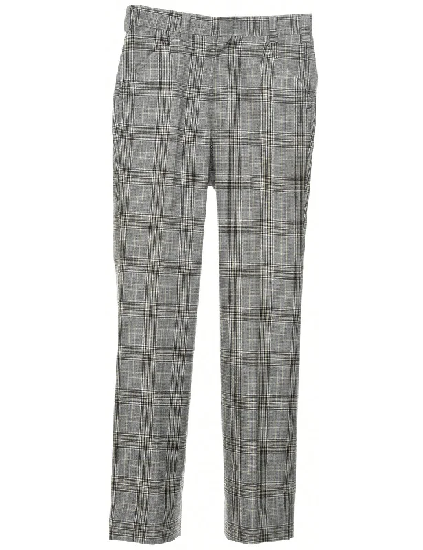 Checked Pattern Trousers - W29 L31 Cropped Trousers Casual Linen