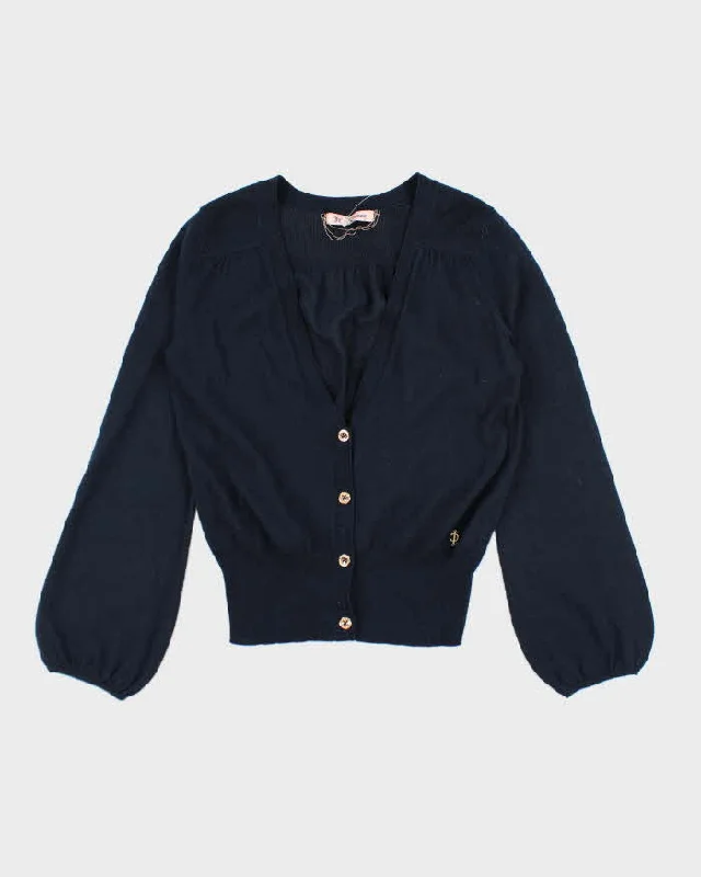 Vintage Y2k 00s Juicy Couture Blue Wool Blend Cardigan - S Lace Blend Ribbed Blend Corduroy Blend