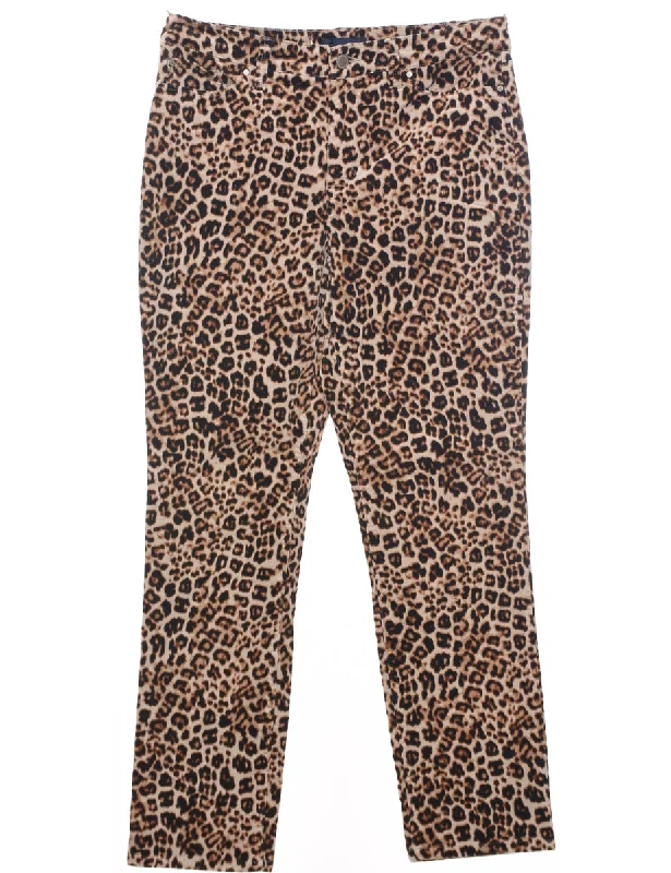 Leopard Print Trousers - W30 L27 Trousers Summer Linen