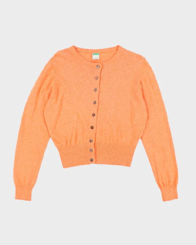 Vintage 90s Benetton Orange Cashmere & Angora Blend Cardigan - M Boat Neck Shawl Collar Notched Collar