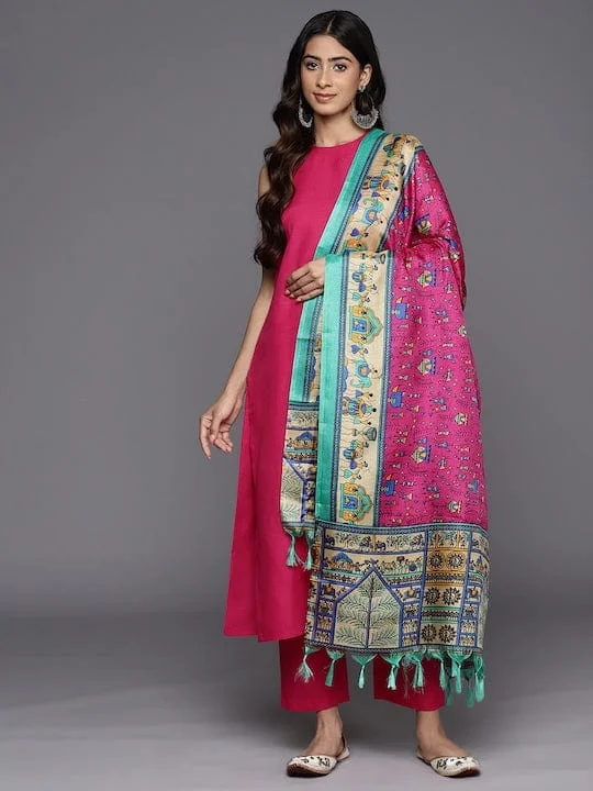 Varanga Pink solid Halter Neck Kurta With Trousers & Dupatta Trousers versatile functional Varanga Pink solid Halter Neck Kurta With Trousers & Dupatta Trousers versatile functional