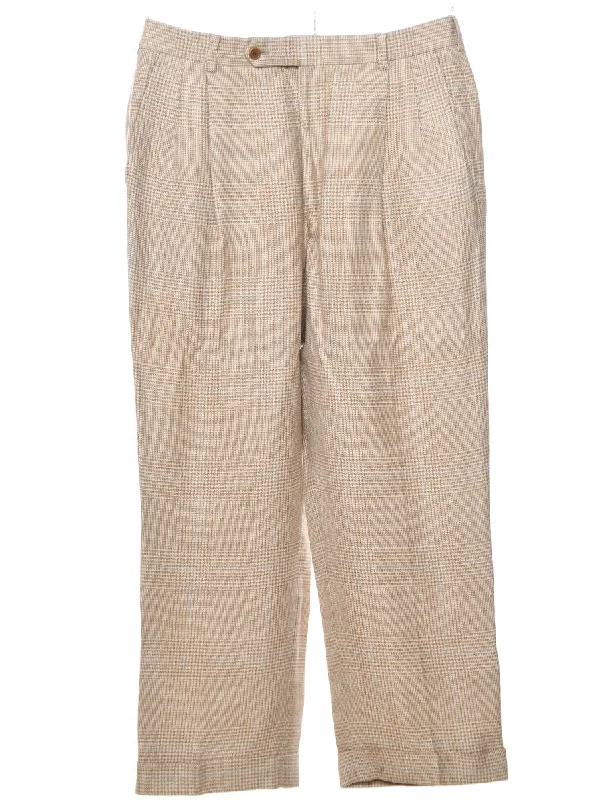 Light Blue & White Houndstooth Check Pleated Trousers - W34 L27 Trousers fashionable chic Light Blue & White Houndstooth Check Pleated Trousers - W34 L27 Trousers fashionable chic