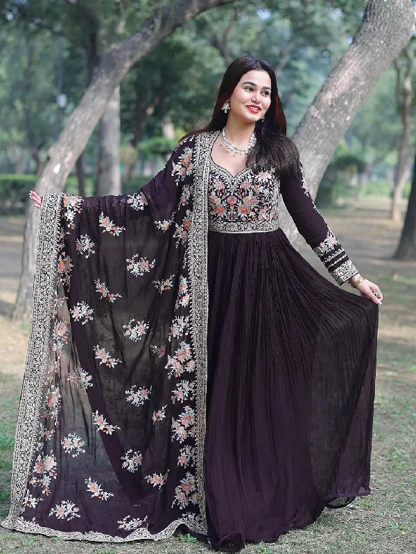 Libas Art Purple Yoke Design Georgette A-Line Suit Set With Trousers Trousers Wedding White Libas Art Purple Yoke Design Georgette A-Line Suit Set With Trousers Trousers Wedding White