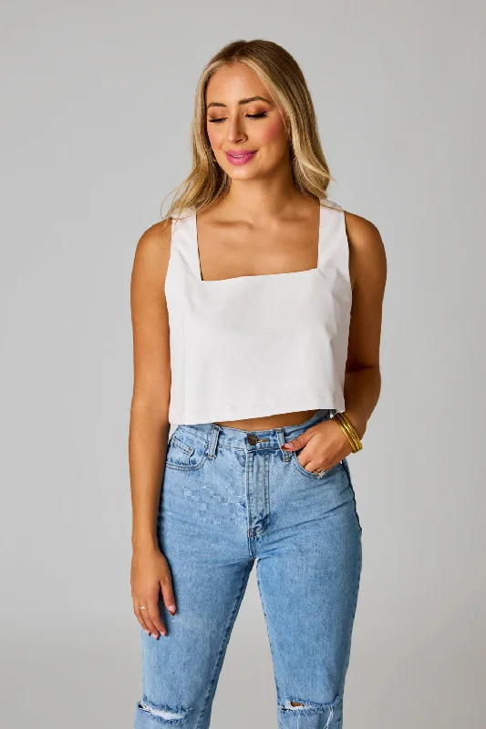 Manning Vegan Leather Cropped Tank Top - Powder ribbed tank top