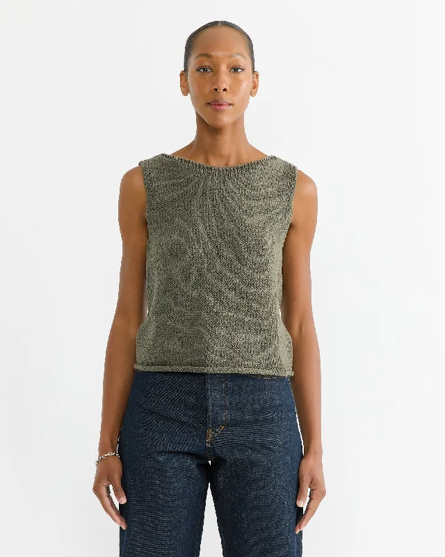 Boat Neck Knit Tank in Olive cute tank top