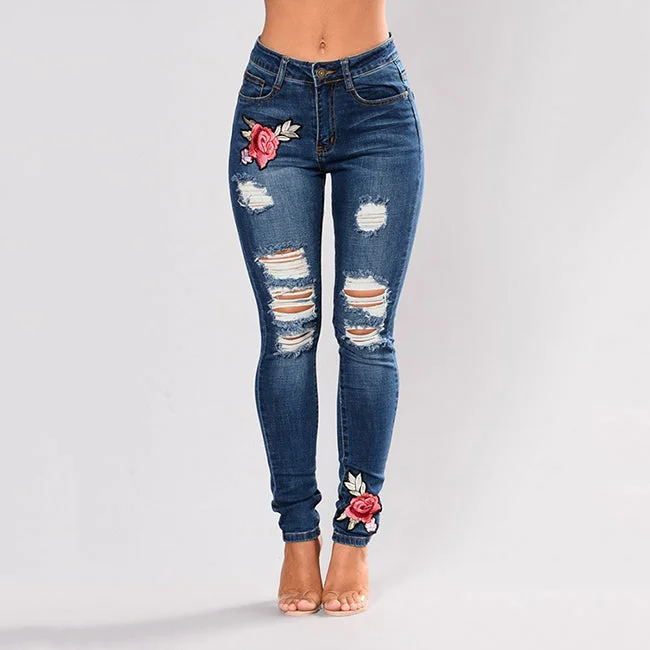 Plus Size Embroidery High Waist Woman Jeans Skinny Casual Vintage Ripped Pants Stretch Pencil Botto Elastic Deni Trousers Trousers trendy modern Plus Size Embroidery High Waist Woman Jeans Skinny Casual Vintage Ripped Pants Stretch Pencil Botto Elastic Deni Trousers Trousers trendy modern