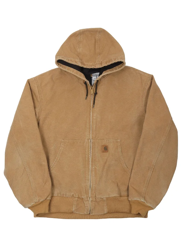 Carhartt Hooded Work Jacket Denim Fabric Leather Fabric Suede Fabric