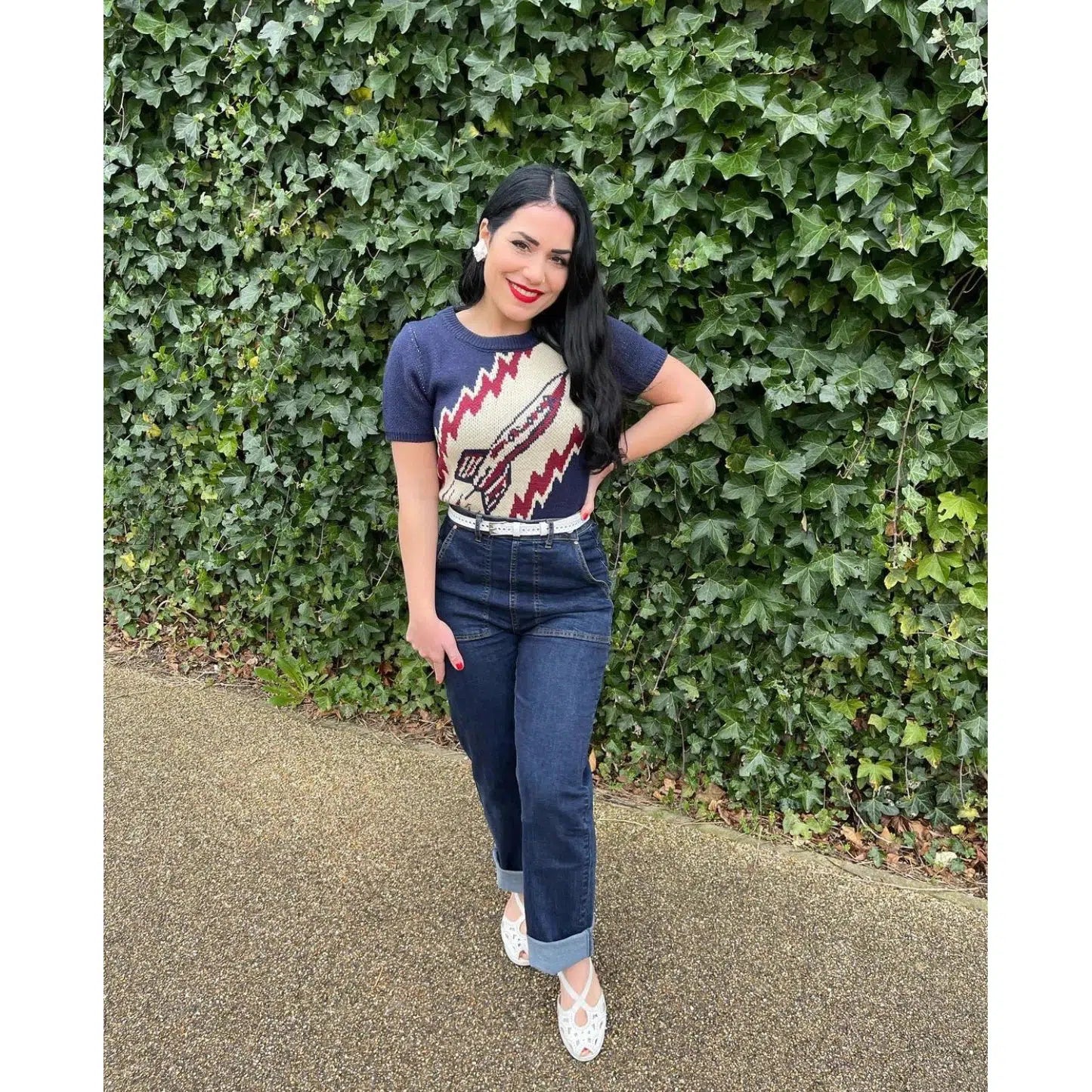 Star Struck Clothing To the Moon Rocket Sweater in Navy Silk Blend Satin Velvet