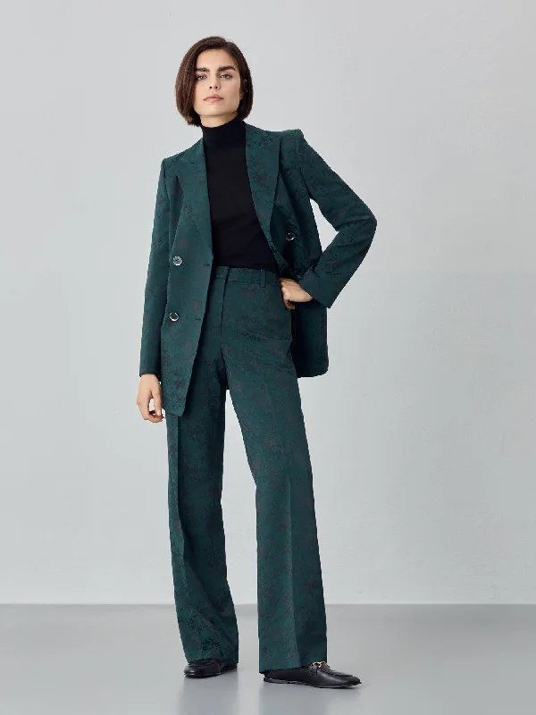 Loose Fit Trousers In Jacquard Fabric Wide Leg Loose Fit Mid Waist