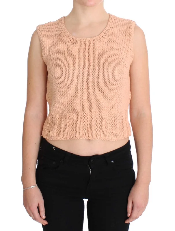 PINK MEMORIES Elegant Pink Knitted Sleeveless Vest Sweater Neon Metallic Matte