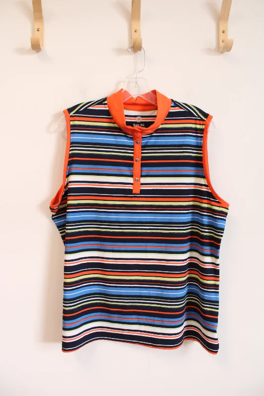 Ruby Rd. Multi-Colored Striped Quarter Buttoned Tank | XL crew neck tank