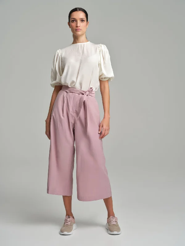 Tie belt loose trousers Trousers Print Floral
