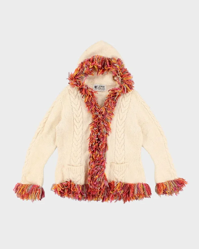 Y2k 00s Tassel Wool Blend Zip-up Cardigan - M Sequined Glittery Shiny