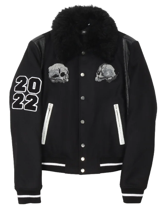 Wes Lang Shearling Collar Varsity Jacket Toggled Jacket Drawstring Jacket Belted Jacket