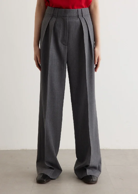 Wide Leg Double Pleated Trousers Trousers Ceremony Elegant
