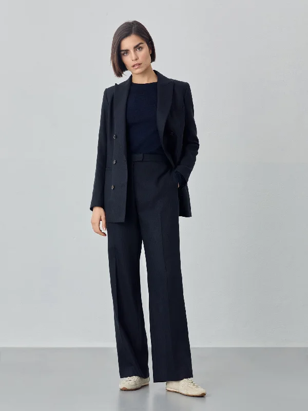 Loose Fit Trousers In 100%Linen Herringbone Fabric Trousers Palazzo Wide Leg