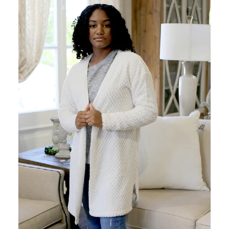 The Royal Standard TRS Everest Open Cardigan White Boat Neck Shawl Collar Notched Collar
