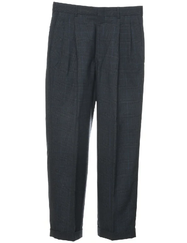 Checked Pattern Trousers - W29 L28 Wide Leg Loose Fit Mid Waist