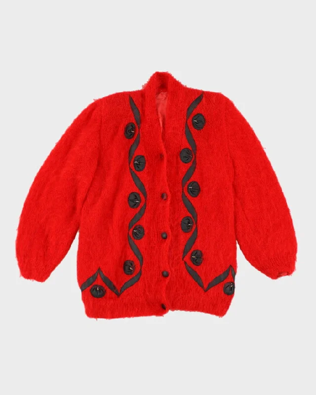 Vintage 80s Cardigan With Shoulder Pads - M Embroidered Appliqued Beaded