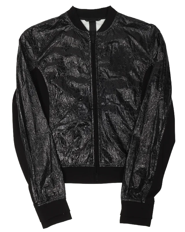 Patient Leather Track Jacket With Leather Cross Front Pockets Side Pockets Patch Pockets