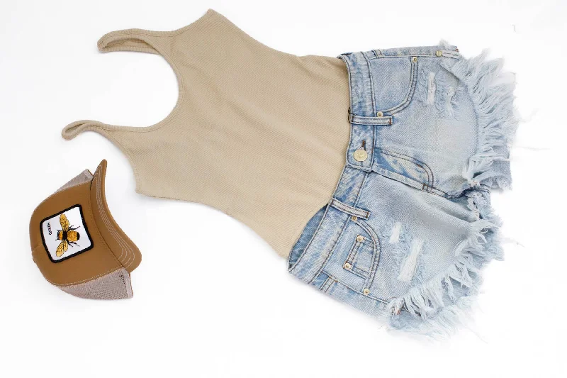 Hey Babe Knit Rib Scoop Neck Tank Bodysuit rhinestone tank top