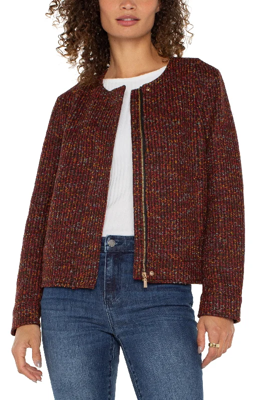 Liverpool Collarless Zip Up Jacket (Bordeaux Multi) Front Pockets Side Pockets Patch Pockets Liverpool Collarless Zip Up Jacket (Bordeaux Multi) Front Pockets Side Pockets Patch Pockets