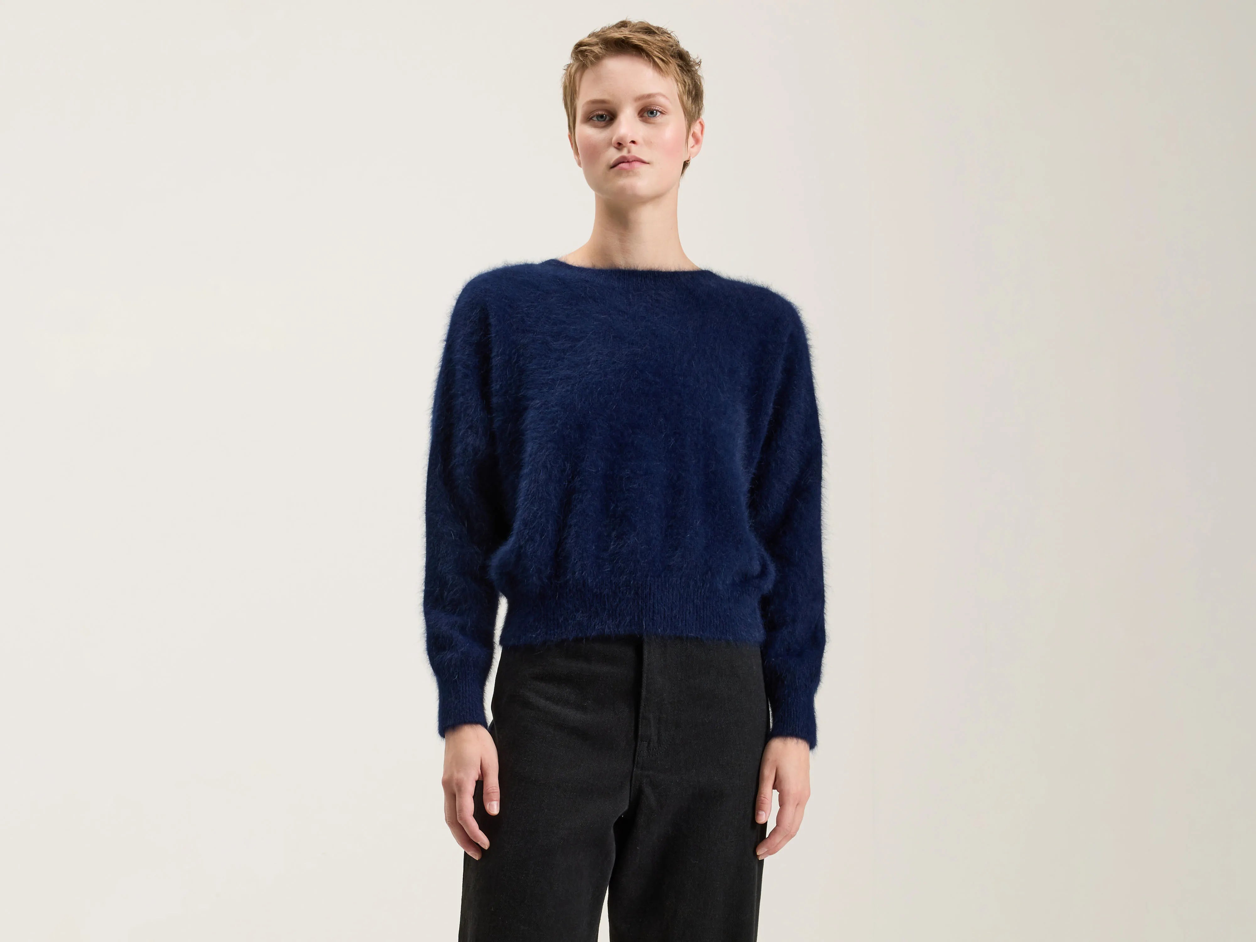Datti angora-blend sweater (242 / W / NAVY) Hooded Sweater Collared Sweater Shawl Collar