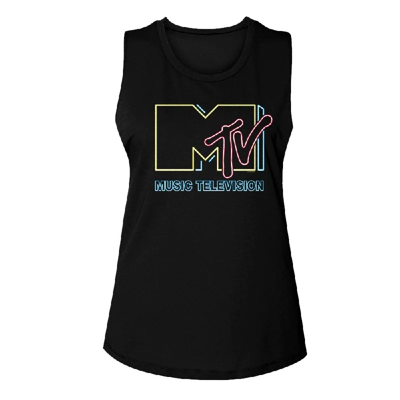 MTV Eye-Catching Tank Top, Neon Sign Logo teal tank top
