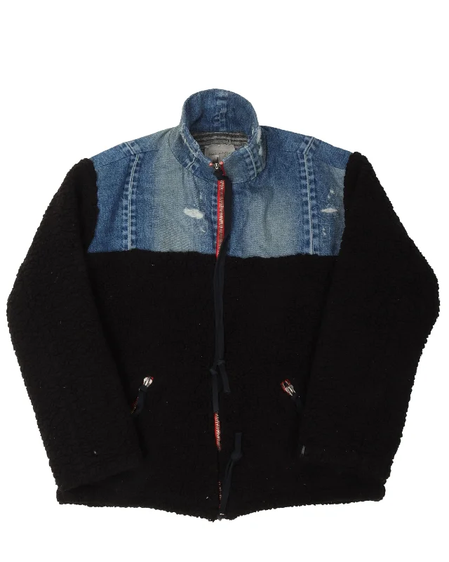 Denim Black Sherpa Hi-Tech Zip Jacket Welt Pockets Slit Pockets Flap Pockets