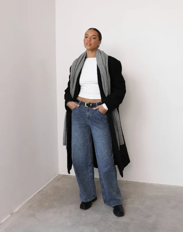 Camden Coat (Black) Denim Leather Suede