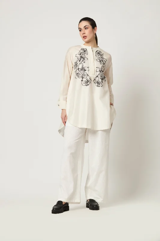 Luna Embroidered Tunic With Striped Slit Trousers Trousers Chinos Classic