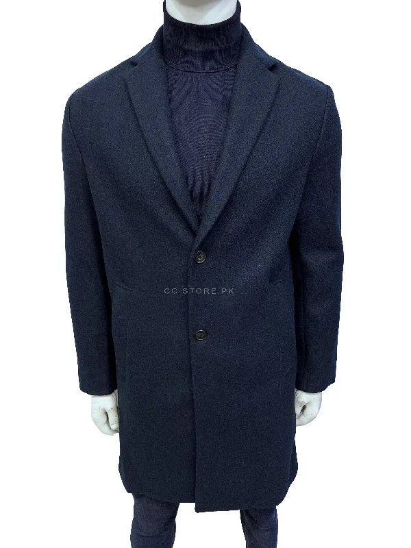 ZR Stretch Navy Blue Long Coat Mesh Canvas Denim