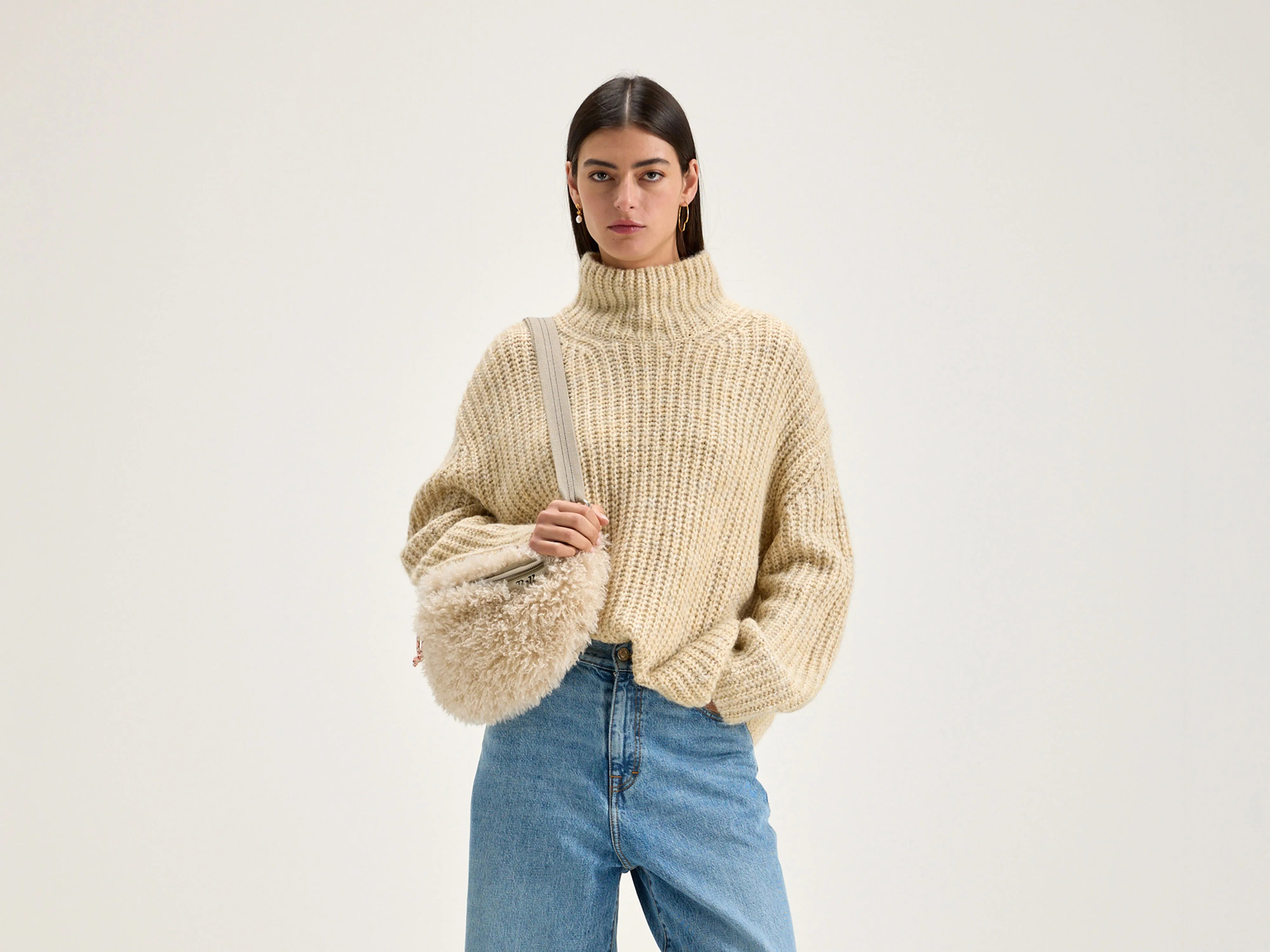 Gap funnel-neck sweater (242 / W / OATMEAL) Print Jacquard Patchwork