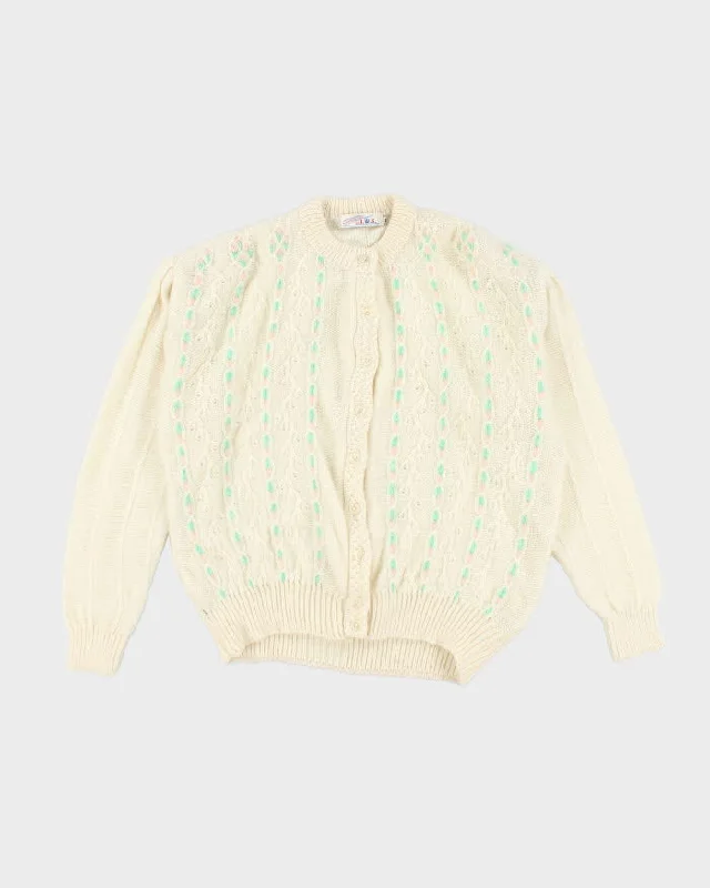 Vintage 80s Knit Cardigan - L Solid Print Embellished