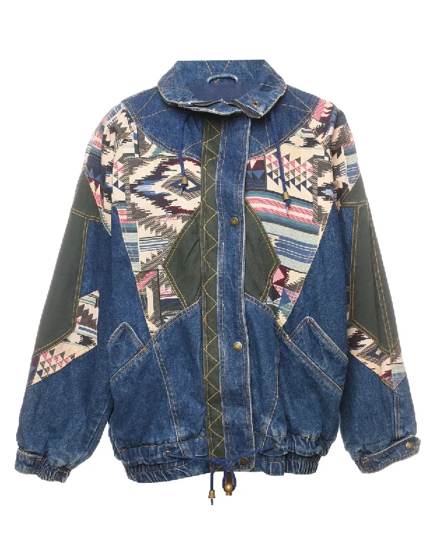 Aztec & Dark Wash Denim Jacket - L