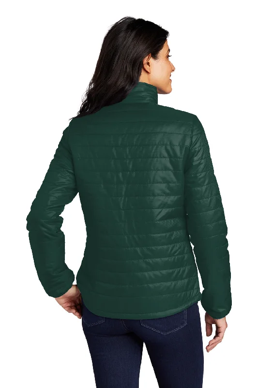 Port Authority Womens Water Resistant Packable Puffy Full Zip Jacket - Tree Green/Marine Green - Closeout