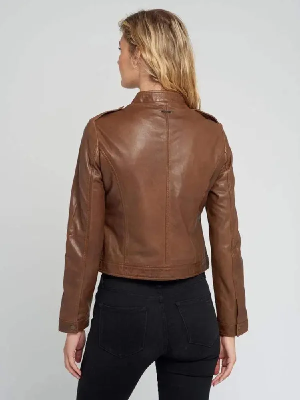 Women’s Brown Cafe Racer Leather Jacket