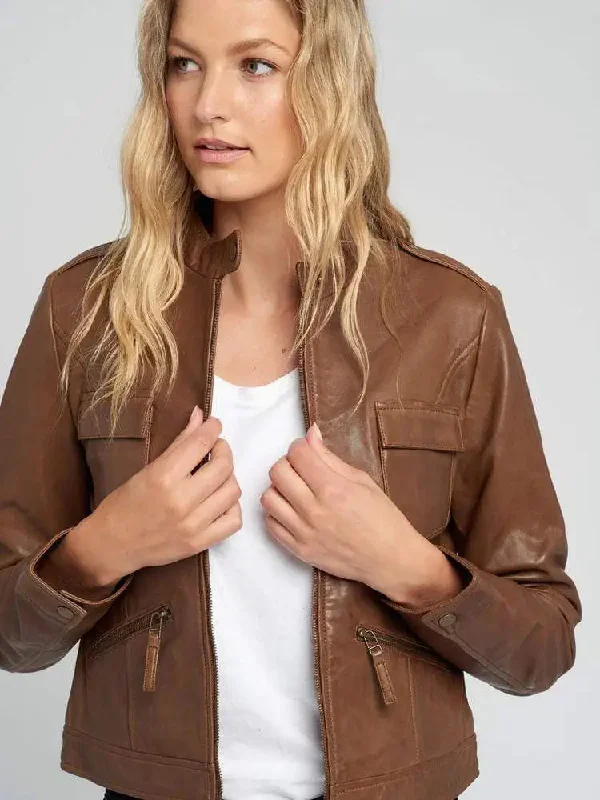 Women’s Brown Cafe Racer Leather Jacket