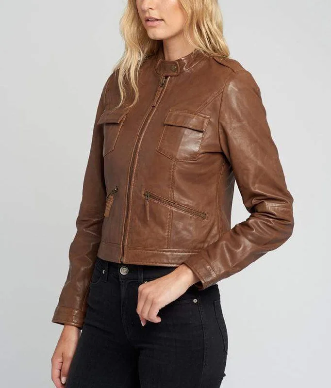 Women’s Brown Cafe Racer Leather Jacket