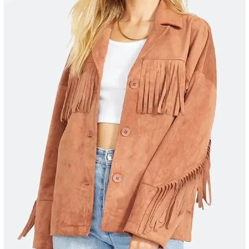 Women’s Real Suede Fringe Shirt Jacket