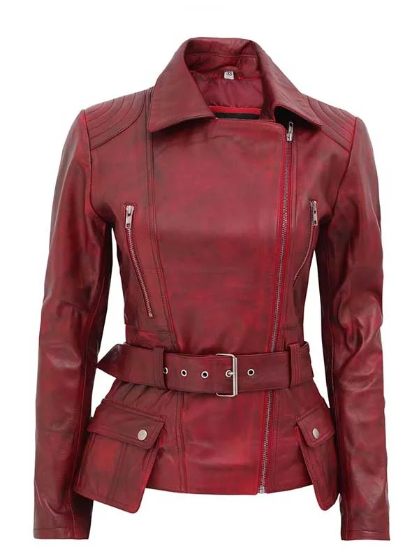 Women Stylish Maroon Biker Jacket